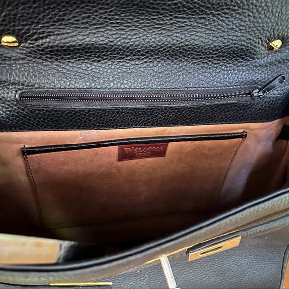 Vintage Top Handle Satchel Bag Black Pebbled Leather - Picture 4 of 9